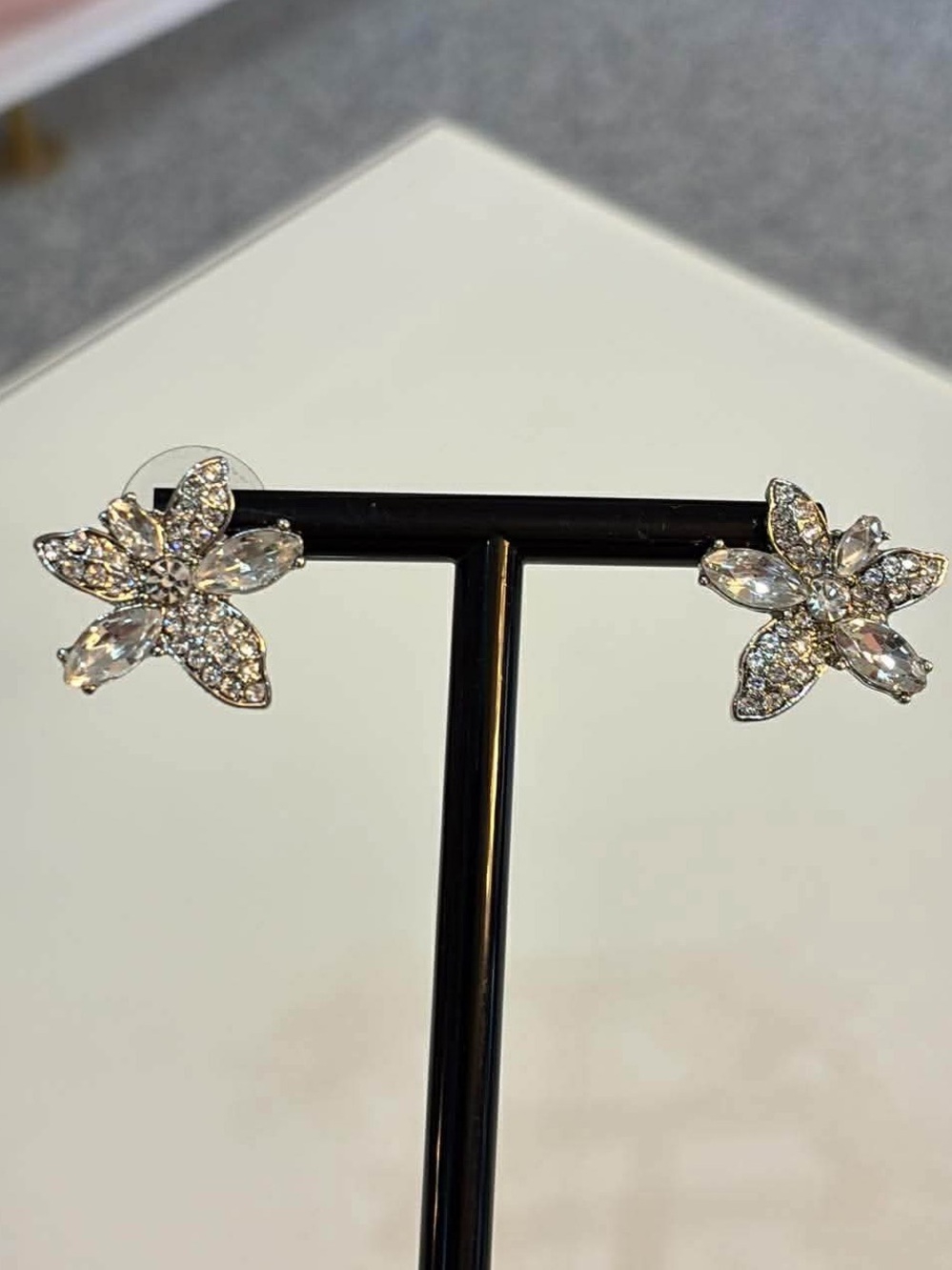 Givenchy Crystal Flower Stud Earrings - Silver Tone